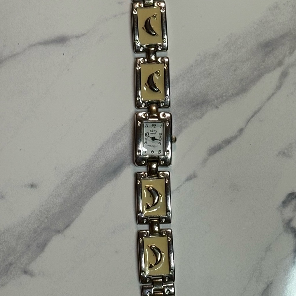 Dolphin Watch in Gold, Silver & Cream Enamel